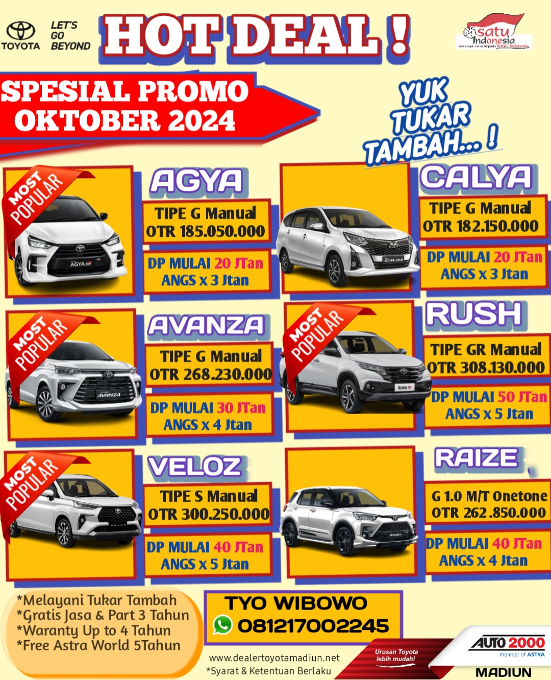 PROMO OKTOBER TERMURAH ,SEGERA HUB TYO MARKETING TOYOTA 081217002245